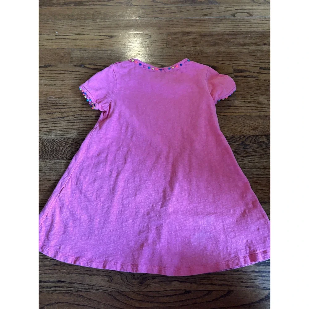 Boden Girls Pink Cotton Jersey Dress Rainbow Pom Pom Trim Summer 4-5Y